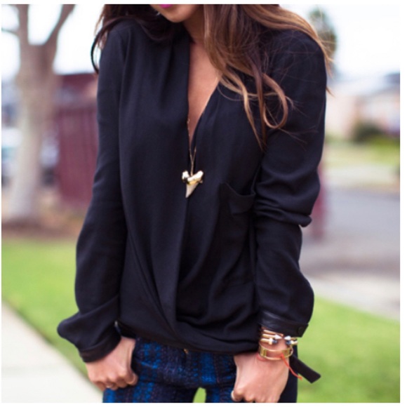 Helmut Lang Tops - SOLD🥂 HELMUT LANG Morse Leather Trim Faux Wrap Top NWT